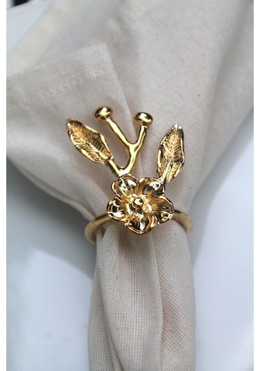 6 Adet Gold Japon Gülü Modern Metal Peçete Halkası