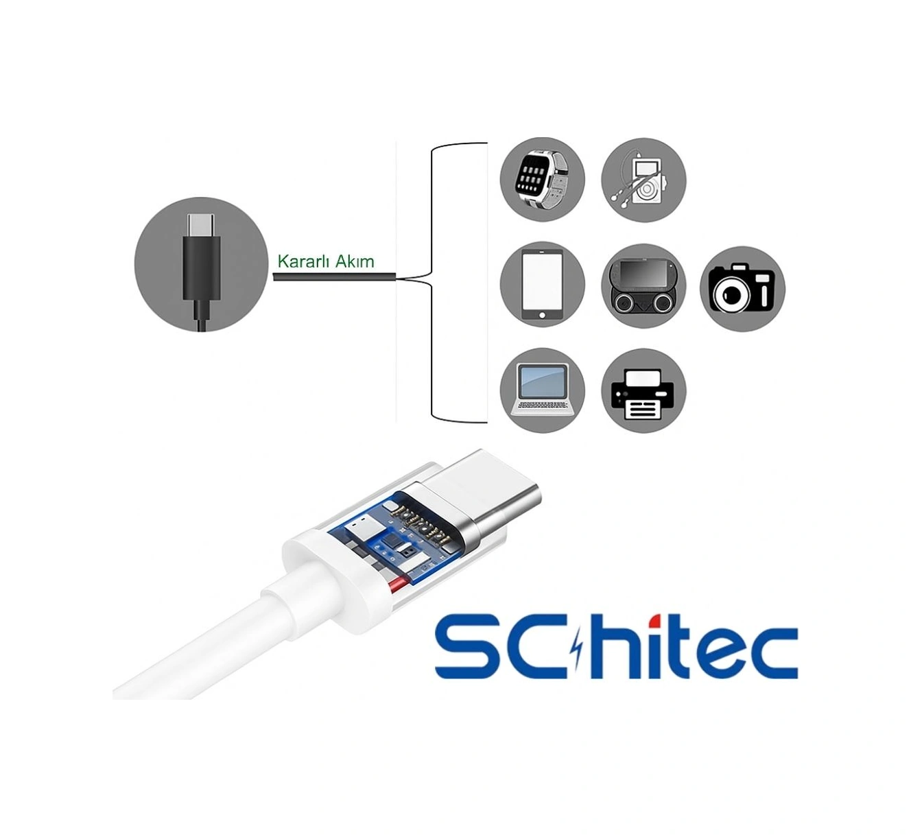 Schitec 6a 100w Type-c To Type-c Hızlı Data Ve Süper Şarj Kablosu 2 Metre Beyaz Sx20