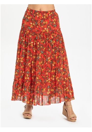 Buse Vual Uzun Etek Tomurcuk Desen Turuncu 6168