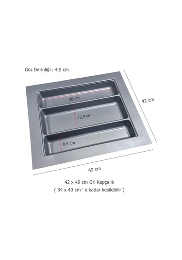 Çekmece İçi Kaşıklık ve Kepçelik Set 42 x 49 cm Gri