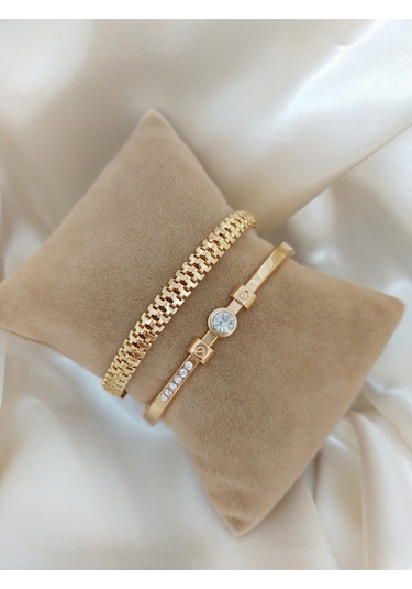 X-lady Accessories Altın Renk Kadın Altın Kaplama Zirkon Taşlı Kararmaz Kombin Bileklik Çok Renkli