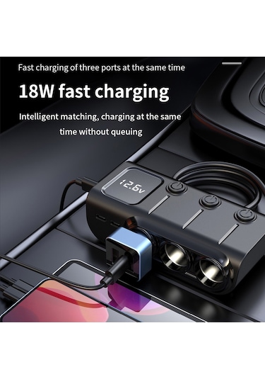 Xindoker 120w Siyah Araç Şarj Adaptörü - 3 Usb + 2 Type-c, Pd Akıllı Hızlı Şarj, Bağımsız Anahtarlar, Gerilim Monitörü, 12-24v Uyumlu