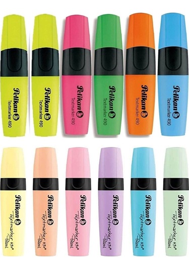490 Fosforlu Kalem 12'li Neon Pastel Renkler Çok Renkli