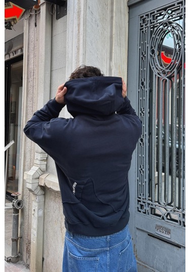 Flaw M Baskılı Hoodie-28588 Lacivert