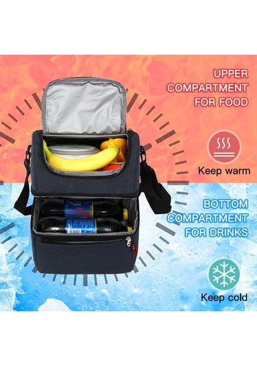 Geeroyoo Mavi İki Bölmeli Soğuk Saklama Çanta, Dış Mekan Piknik İçin Isı Yalıtımlı Çanta, Ayarlanabilir Askı Kayışlı Mavi