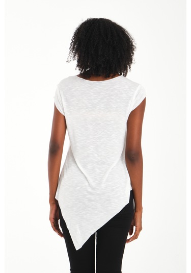 Asimetrik Penye Bluz Beyaz