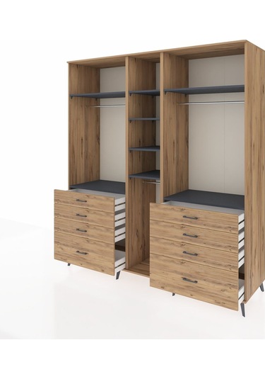 Kronos Dolap 8 Raflı 8 Çekmeceli 3 Askılı 220x59x243 Çam-antrasit/çam Antrasıt/atlas Çam