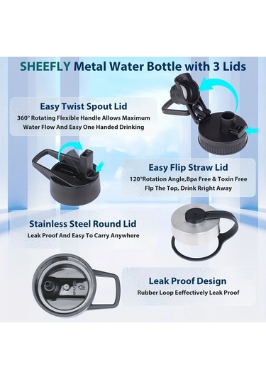 Willowhaven Navy Blue 32oz Paslanmaz Celik Termos Sızdırmaz 3 Kapaklı Bpa Free Lacivert