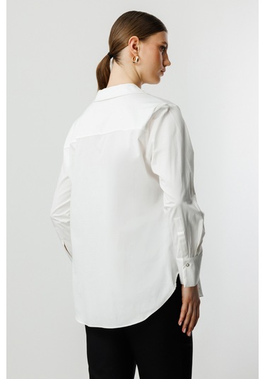 Ekol Kadın Büyük Beden Polo Yaka Gömlek 3506 Ekru Ekru