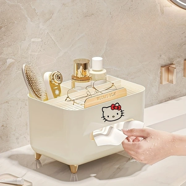 Sunshine011 1 Adet Hello Kitty Peçetelik - Dekoratif Kapaklı, Yaşam Odası, Banyo, Ofis İçin Yer Tasarruflu Saf Beyaz