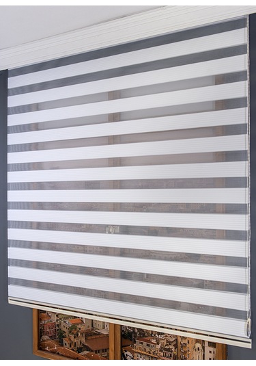 Beyaz Dar Plise Zebra Perde Beyaz