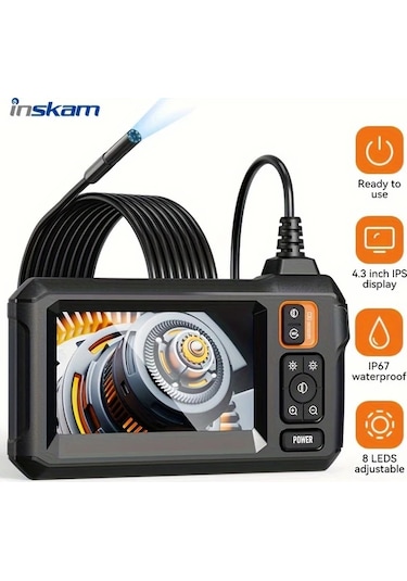 Xuweiwei Inskam 4.3 Ips Lcd Endoskop Kamera Turuncu Tek Lens 8mm 1m 1080p Video Ip67 Su Gecirmez 8 Led Usb Sarj Otomotiv Tesisat Ev Kontrolleri