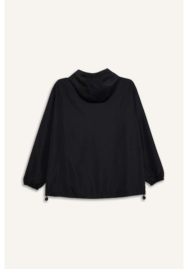 DeFactoFit Su İtici Kapüşonlu Fermuarlı Esnek Dokulu Mevsimlik Baharlık Mont D6086AX25SPBK81 Siyah