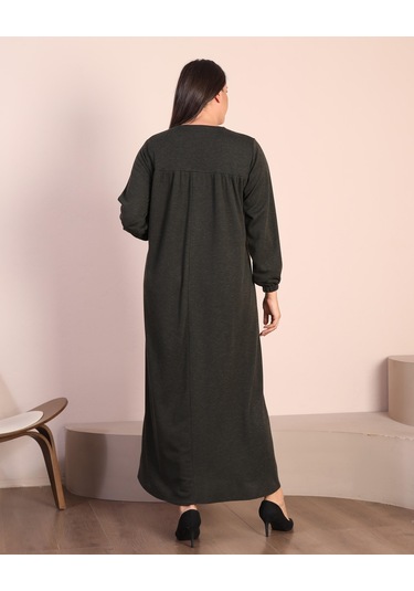Kadin Tesettur Buyuk Beden Kare Yaka Uzun Elbise 001