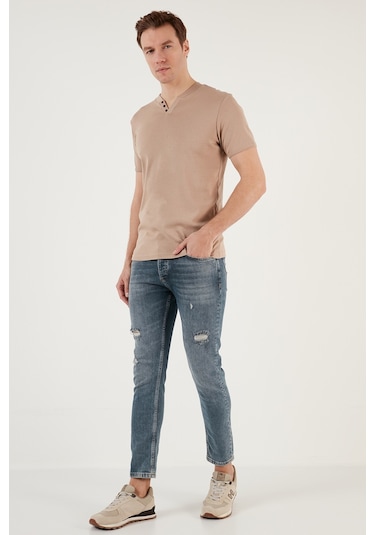 Buratti Pamuklu V Yaka Slim Fit Erkek T Shirt 5902122 Taş