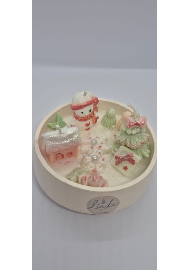 Yılbaşı Hediyelik Linda Kase Mum El Yapımı, Doğal Soya Mum Pudra