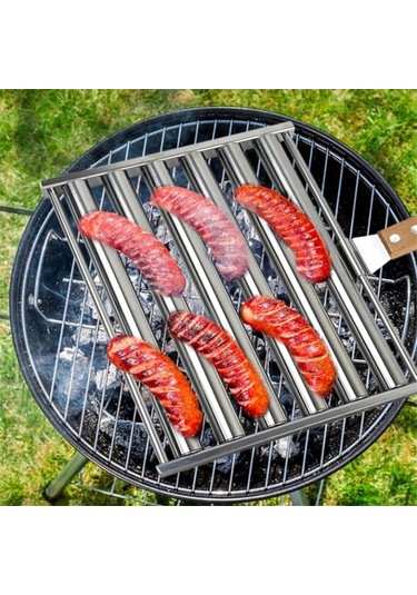 Ulzyvf Ahşap Saplı Ve Sosisli Şişli Sandviç Silindiri, Gümüş Barbekü, 4'lü Gümüş