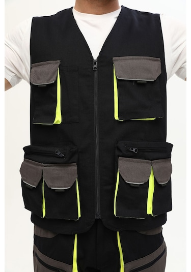 Uniprom Yelek Lizbon Model Çok Cepli Harman Kumaş Lacivert