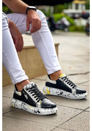 Kb-02 Kuback Bağcıklı Crocodile Siyah Sarı Günlük Erkek Ayakkabı Siyah5