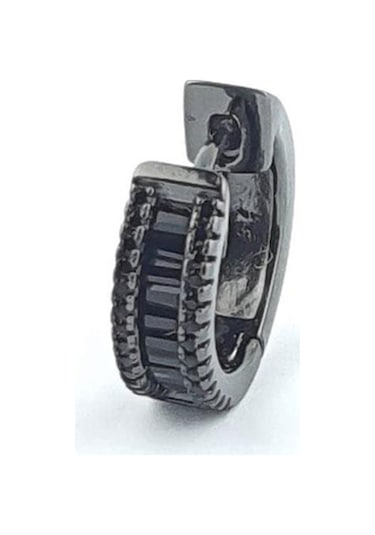 İtalyan Tasarımı 925ayar Gümüş Üzerine Siyah Rodajli Baget Oniks Taşlı Tek Erkek Küpe Siyah