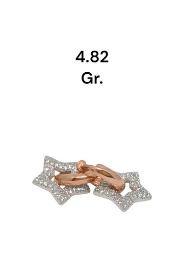 Rose Kaplama Yıldız Figürlü Taşlı 925 Ayar Gümüş Halka Küpe 4.82 Gr Gümüş