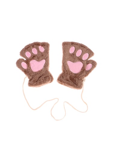 E Kedi Patisi Parmaksız Eldiven Sıcak Yumuşak Peluş Parmaksız Eldiven