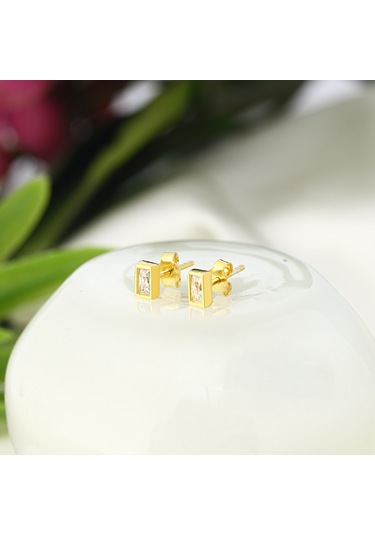 Zanaatsilver 925 Ayar Gümüş 14k Altın Kaplama Tektaş Baget Küpe