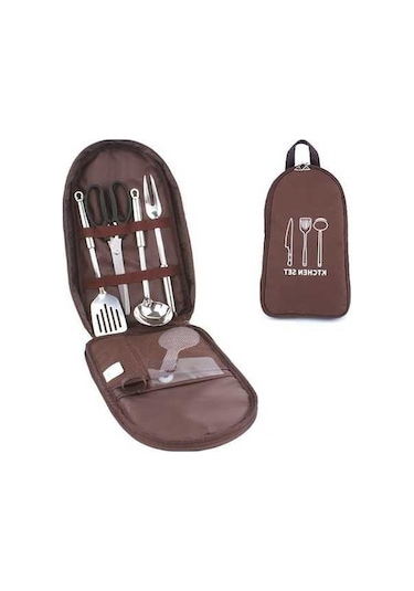 Pazly Yemek Taşınabilir Pişirme Piknik Mutfak Kahve Hava Eşyası Depolama Çantası Açık Kahverengi Kahverengi