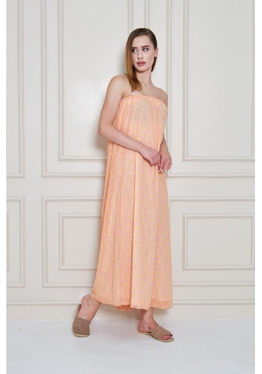 Kadın Straplez Astarlı Şifon Midi Yazlık Elbise 3753374 Pembe