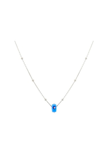 Kadın Gümüş Mineli Turkuaz Taşlı Toptop Zincirli Kolye (497406577)