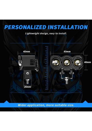 Youtek Motorcycle Led Fari 3 Lü Işık Modu Sarı Düşük Beyaz Yüksek 9-80v Su Geçirmez Ip68 Motor Elektrikli Araçlar İçin Siyah 2 Adet