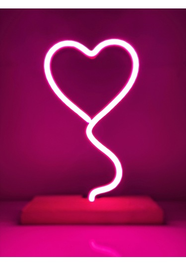 14 Şubat'a Özel Pembe Kalpli Balon Neon Gece Lambası Çok Renkli