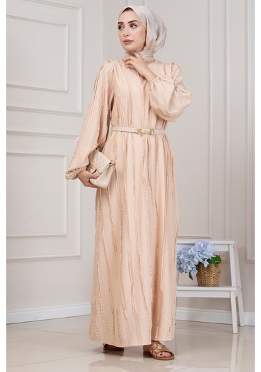 Fırfır Detaylı Rüya Elbise-bej-5469 Bej