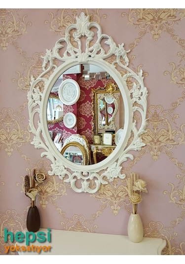 Vintage Taç Model Beyaz Renk Dekoratif Ayna Beyaz