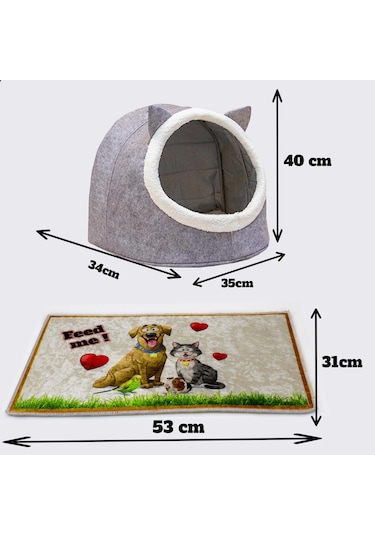 Alas Keçe Kedi Ve Köpek Evi Yatağı Gri Paspas Hediyeli