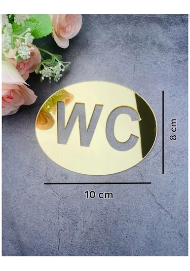 Wc Tabelası Aynalı Pleksi Altın Renk Gold Renk 10 Cm X 8 Cm