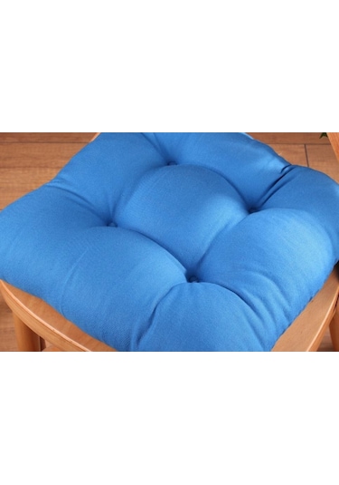 Altınpamuk Altınpamuk 4'Lü Lüx Pofidik Mavi Sandalye Minderi Özel Dikişli Ba