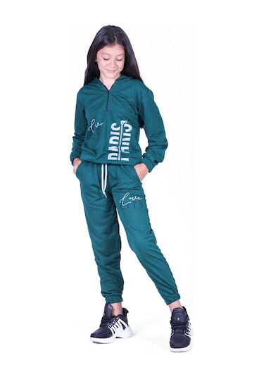 Fyk Kids Love Cıty Fermuarlı Kız Eşofman Takımı Haki Yeşil Haki