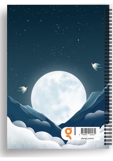Ay Ve Bulutlar Spiralli Günlük Planlama Defteri - Planlayıcı Defter Beyaz - Mor