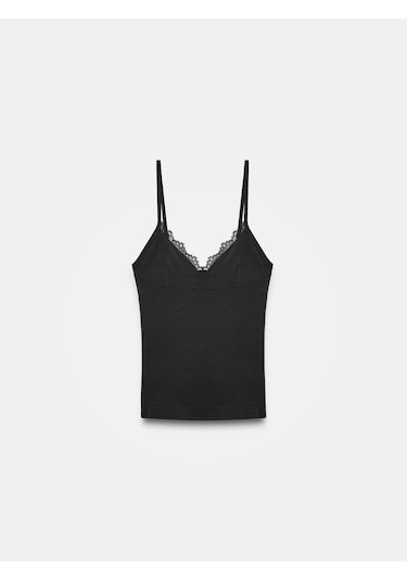 Dilvin 21191 Dantelli Top-siyah