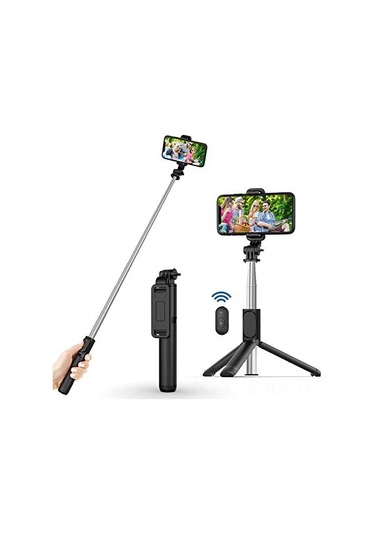 Springsun Kompakt 3'lü Bluetooth Selfie Çubuğu, Tripod Ve Kablosuz Kumanda İle, 101 Cm Uzunluk, 245 Döner Kafa, Siyah