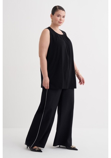 Pile Detaylı Örme Bluz-6238 Siyah