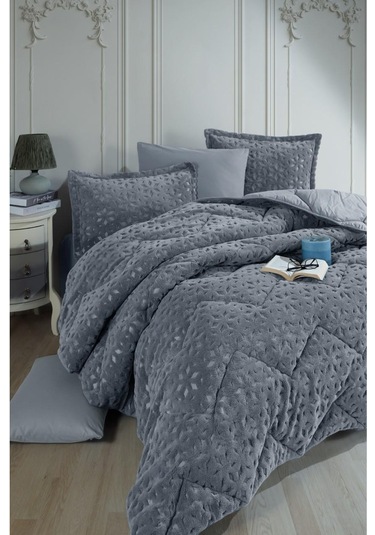 Clasy Wellsoft Jakarlı Çift Kişilik Uyku Seti Babil Gri