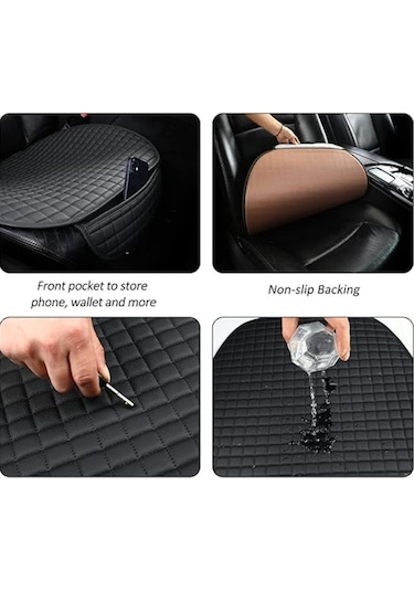 Su Geçirmez Ön Arka Araba Koltuk Minder Deri Siyah Oto Koltuk Minderi 3'lü Oturak Örtüsü