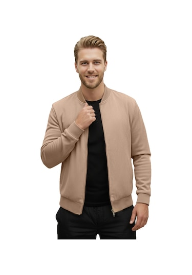 Deepsea Erkek Vizon Dar Kesim Likralı Fermuarlı Süet Ceket Mevsimlik İnce Premium Mont 2504334 VIZON