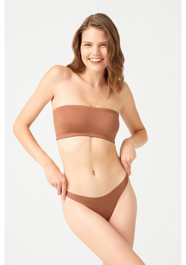 Straplez Crop Top Büstiyer Sütlü Kahve Sütlü Kahverengi