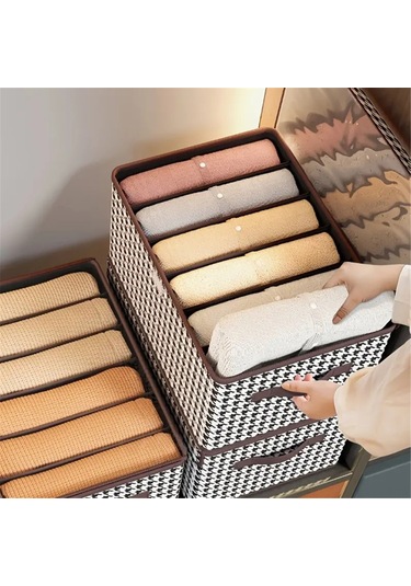 Xiyyadms Houndstooth Desenli 9 Bölmeli Non-woven Organizer Kutusu - 44x30x20cm, Çekmeceli, Yığılabilir, Ev İçi Giysi/çeşitli Eşya Depolama Kutusu