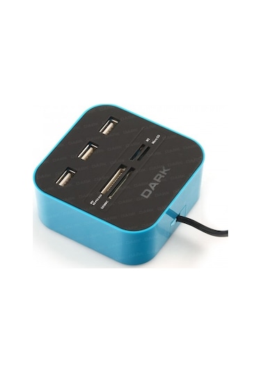 Dark Ucr202 Usb Microsd-Sd-Mmc-M2-Ms Pro Duo Kart Okuyuculu Usb Çoklayıcı Mavi