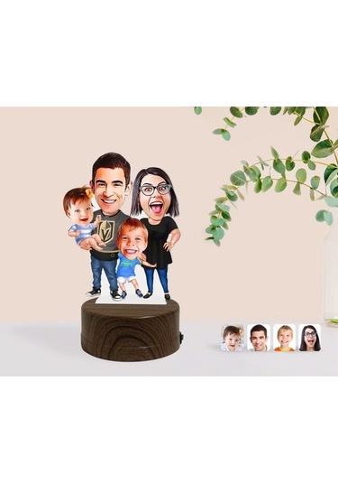 Kişiye Özel Aile Karikatürlü Dekoratif 3D Biblo Led Işıklı Gece L (483006965)