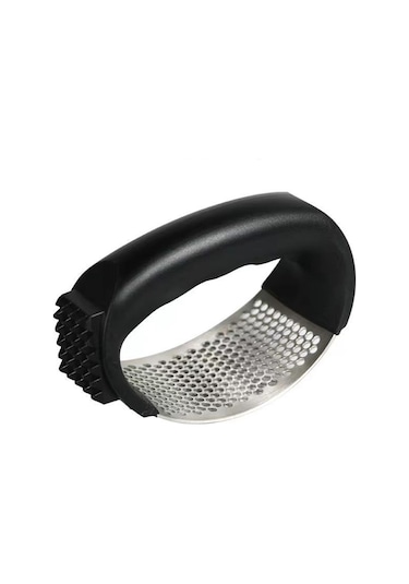 Kosona Stokeleli Paslanmaz Çelik Sarımsak Kesici - Kolay Kullanıma Uygun, Lezzeti Kaybetmeden Sarımsak Ezme Aleti, Mutfak Gereci Siyah